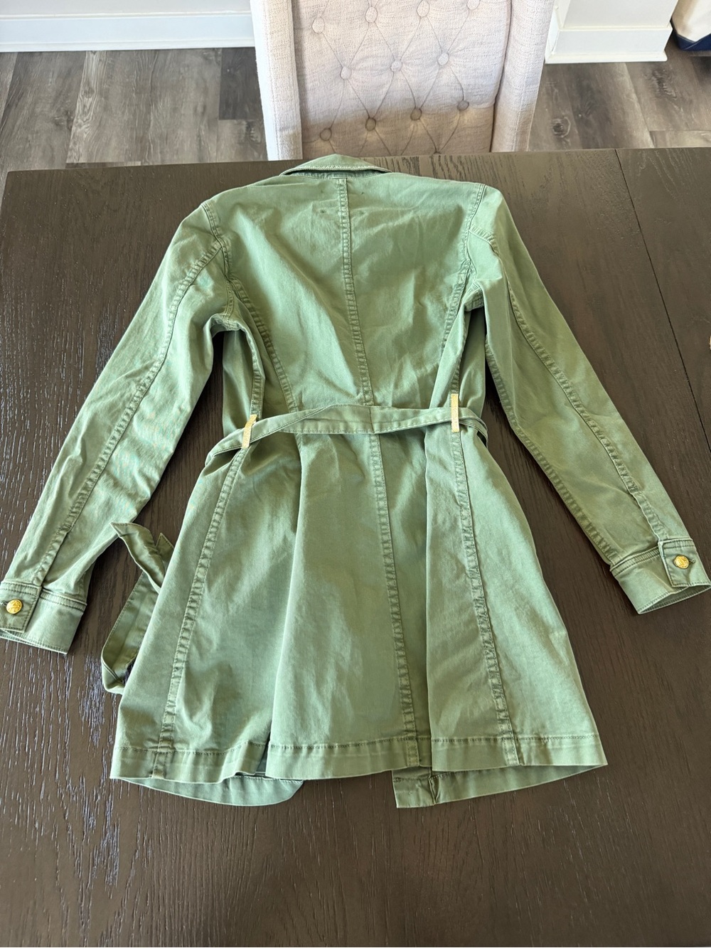 L'AGENCE Olive Green Utility Shirt Dress / Jacket with Belt and Gold Buttons - Picture 11 of 11